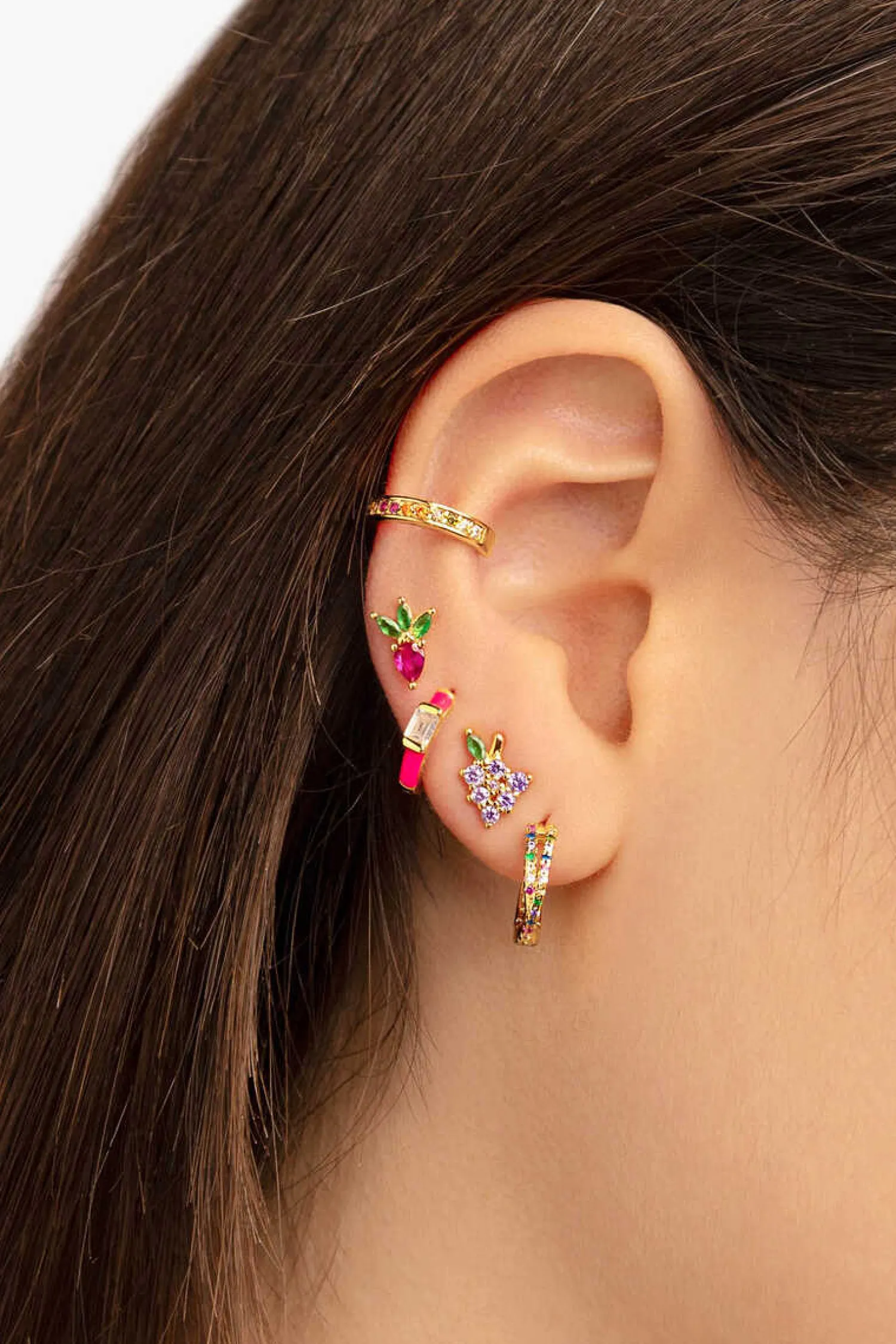 Singularu Bijuteria-Pendiente Suelto Tropical Grape Plata Bano Oro