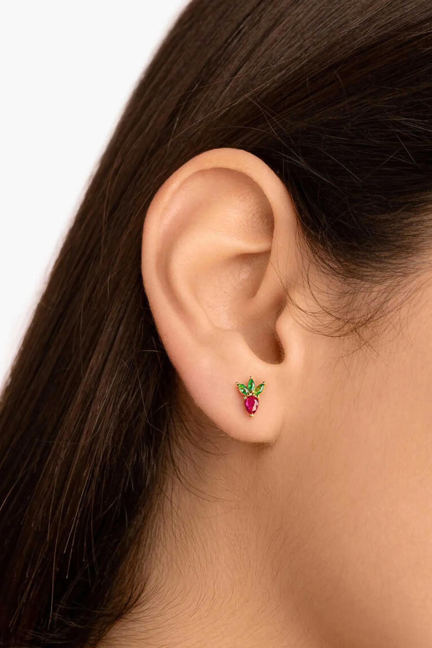 Singularu Bijuteria-Pendiente Suelto Tropical Strawberry Plata Bano Oro