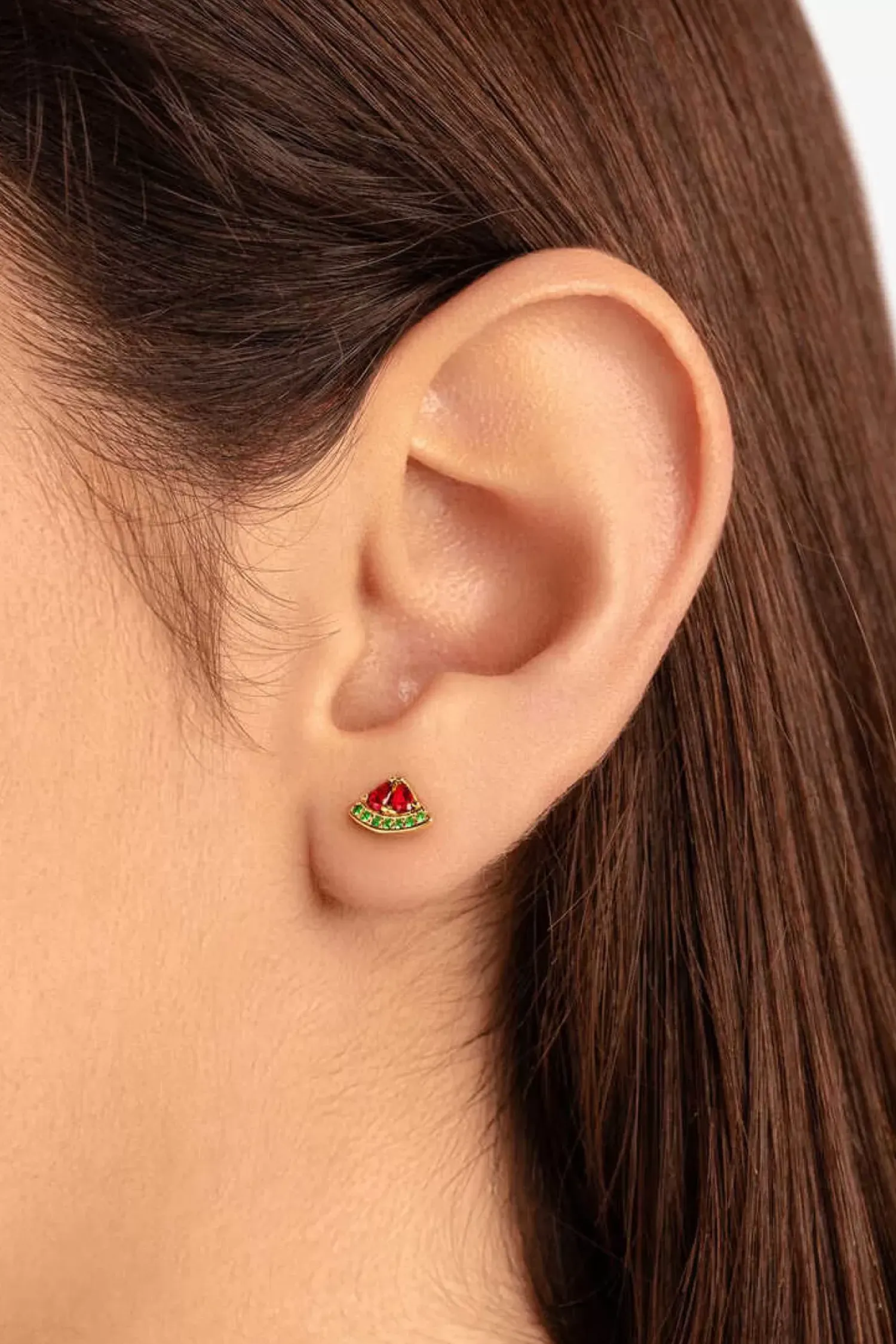 Singularu Bijuteria-Pendiente Suelto Tropical Watermelon Plata Bano Oro