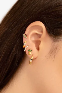 Singularu Bijuteria-Pendiente Suelto Tropical Watermelon Plata Bano Oro