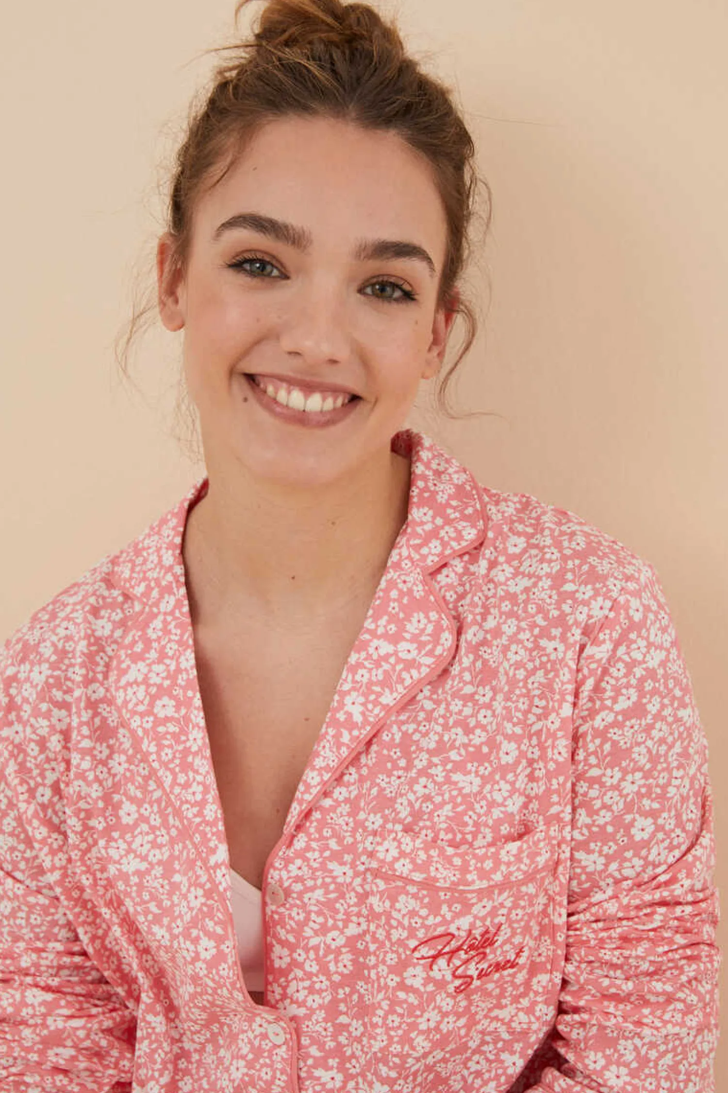 Women'secret Pijamas-Pijama Camiseiro 100% Algodao Flores Coral