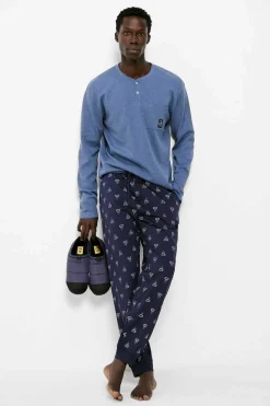 Springfield Pijama Comprido Algodao Malha Cafe Azul Aco Outlet