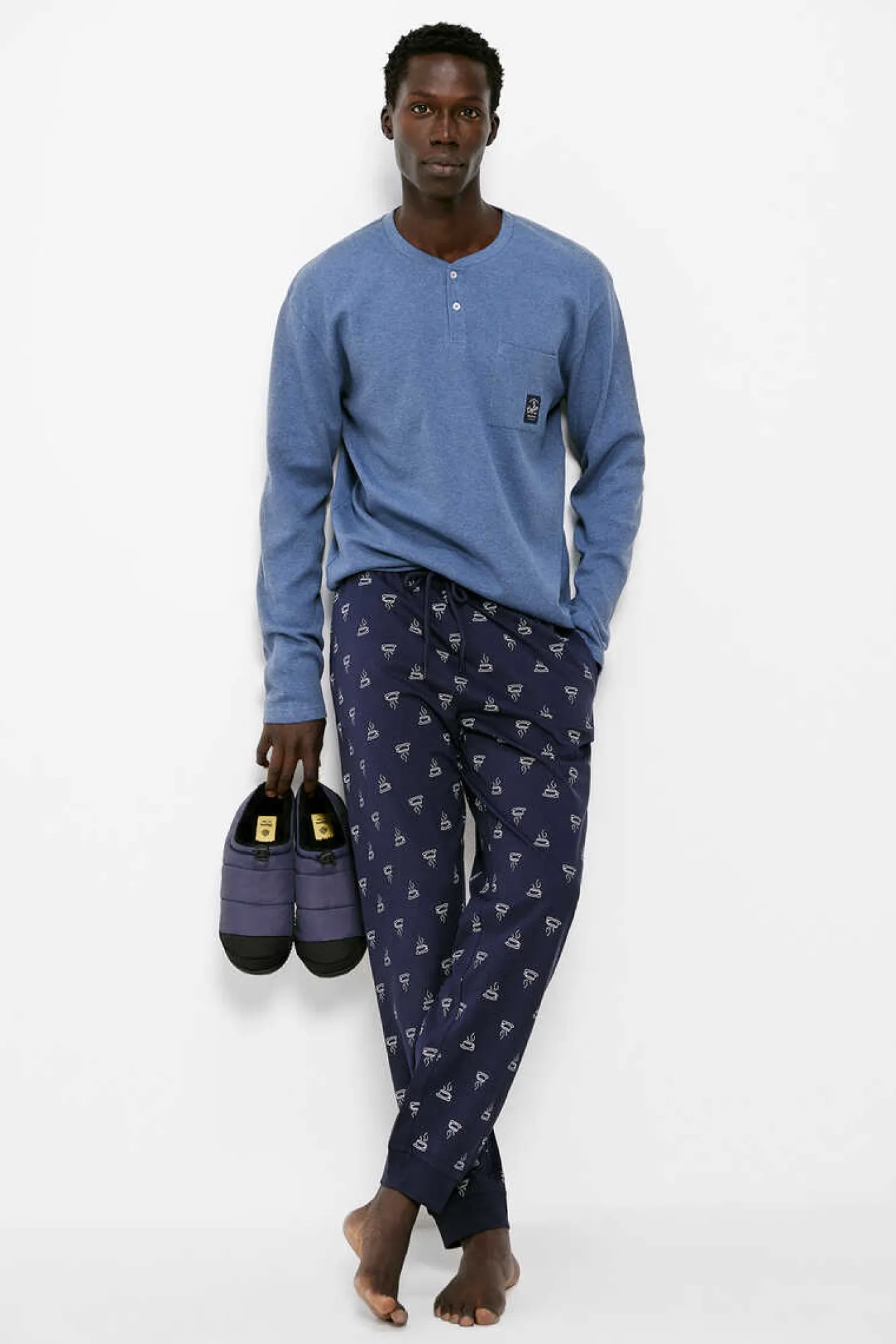 Springfield Pijama Comprido Algodao Malha Cafe Azul Aco Outlet