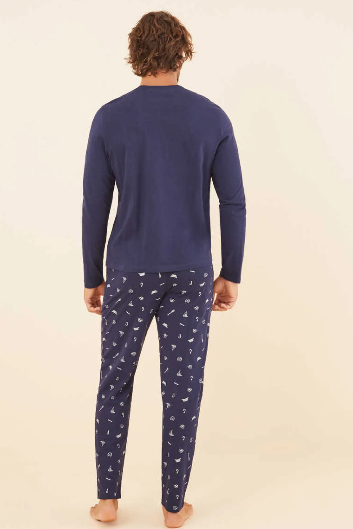 Women'secret Pijama Comprido De Homem 100% Algodao Pesca Azul New