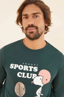 Women'secret Pijama Comprido De Homem 100% Algodao Snoopy Verde Clearance