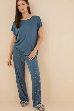 Women'secret Pijamas-Pijama Comprido Flores Azul