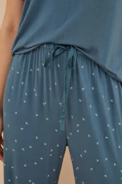 Women'secret Pijamas-Pijama Comprido Flores Azul