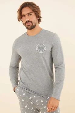 Women'secret Pijama Comprido Homem 100% Algodao Tenis Cinzento New