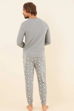 Women'secret Pijama Comprido Homem 100% Algodao Tenis Cinzento New