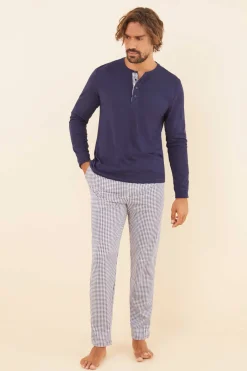 Women'secret Pijama Comprido Homem 100% Algodao Xadrez Azul