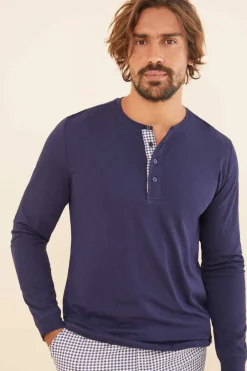 Women'secret Pijama Comprido Homem 100% Algodao Xadrez Azul