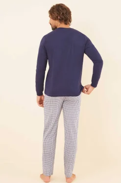 Women'secret Pijama Comprido Homem 100% Algodao Xadrez Azul