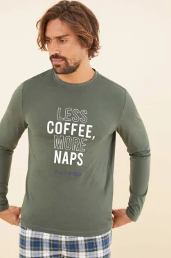 Women'secret Pijama Comprido Homem 100% Algodao Verde Beige