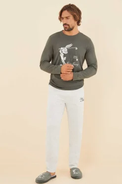 Women'secret Pijama Comprido Homem 100% Algodao Bugs Bunny Beige Hot