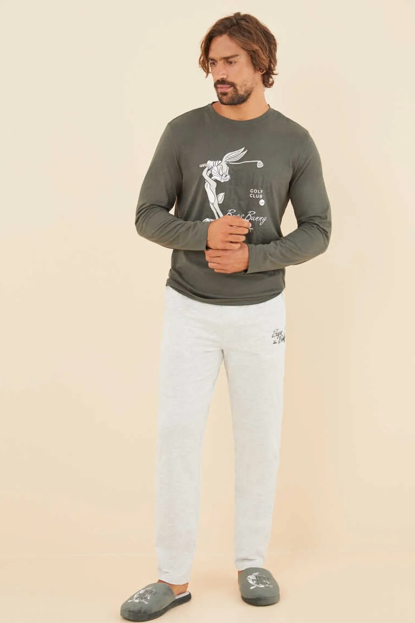 Women'secret Pijama Comprido Homem 100% Algodao Bugs Bunny Beige Hot