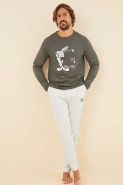 Women'secret Pijama Comprido Homem 100% Algodao Bugs Bunny Beige Hot