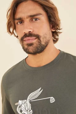 Women'secret Pijama Comprido Homem 100% Algodao Bugs Bunny Beige Hot