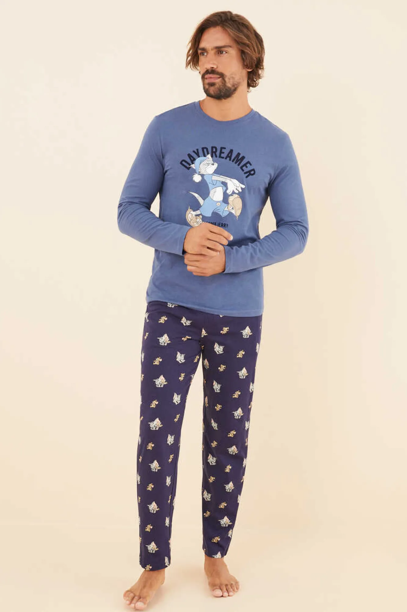 Women'secret Pijama Comprido Homem 100% Algodao Tom E Jerry Azul Discount