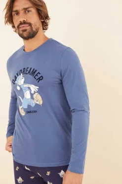 Women'secret Pijama Comprido Homem 100% Algodao Tom E Jerry Azul Discount
