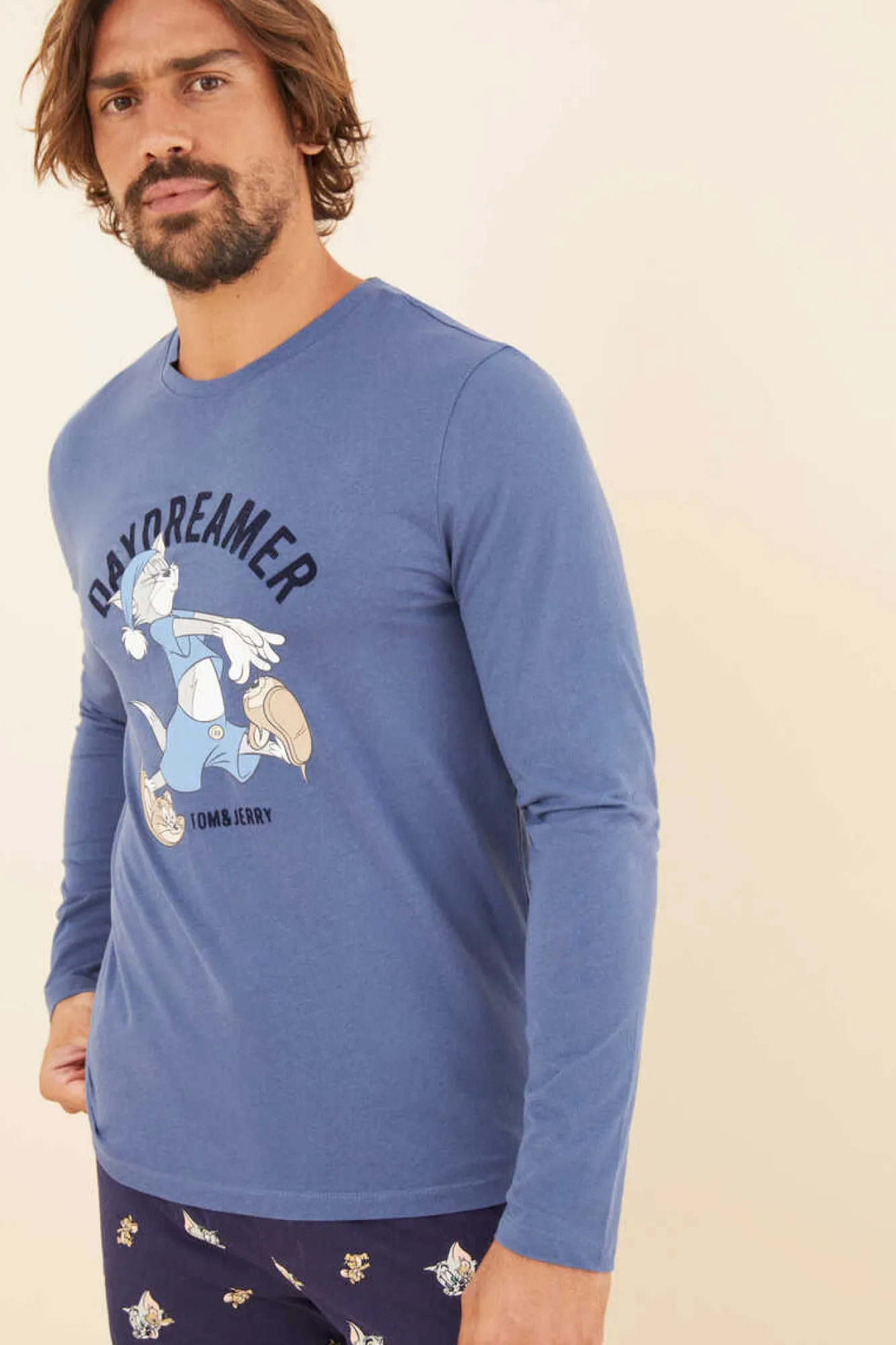 Women'secret Pijama Comprido Homem 100% Algodao Tom E Jerry Azul Discount