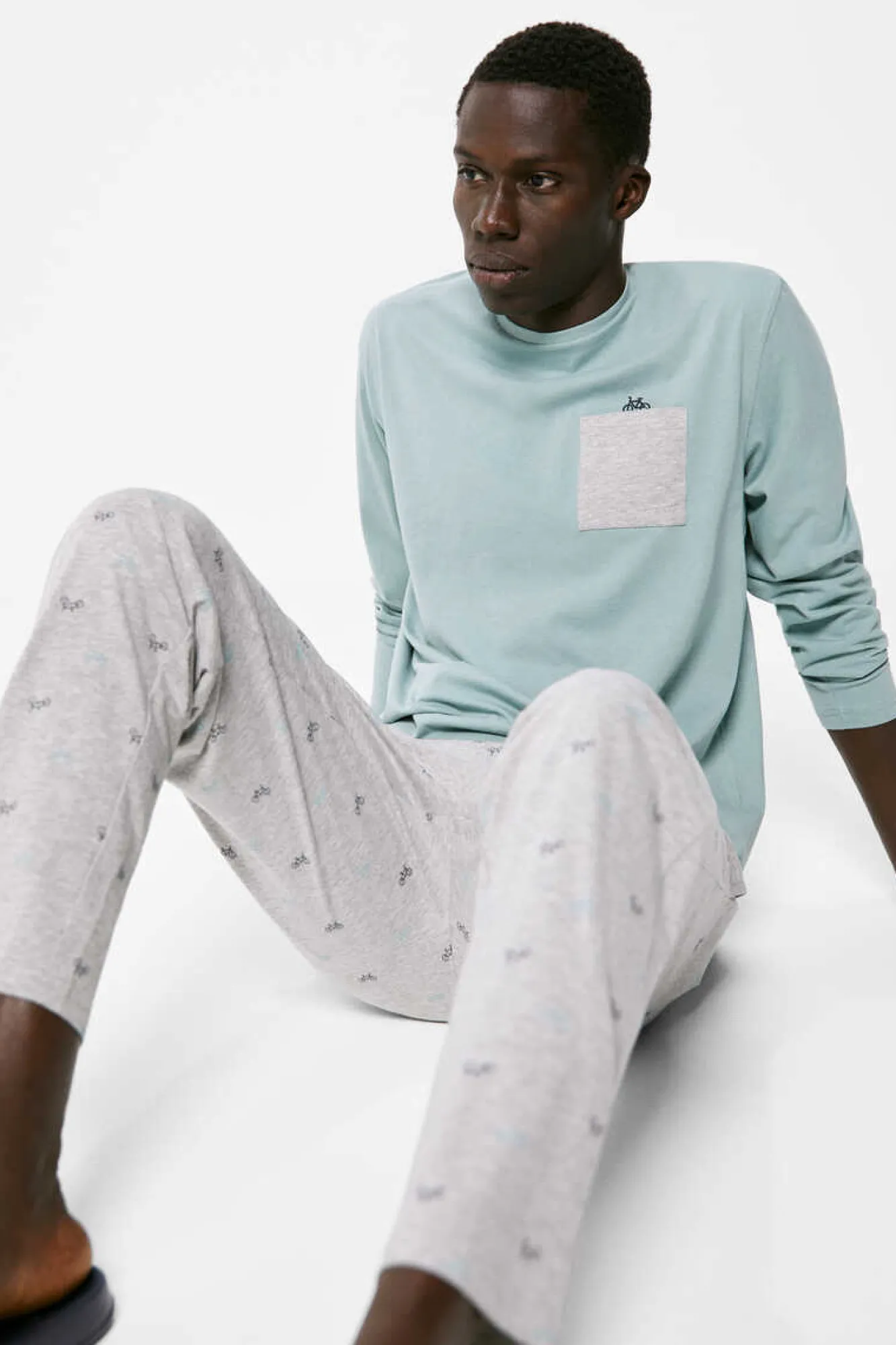 Springfield Pijama Comprido Malha Algodao Bicicleta Cinza Discount