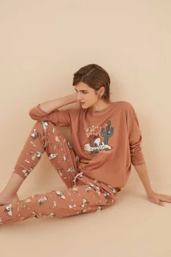 Women'secret Pijamas-Pijama De 100% Algodao Do Snoopy Em Castanho-Alaranjado