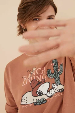 Women'secret Pijamas-Pijama De 100% Algodao Do Snoopy Em Castanho-Alaranjado