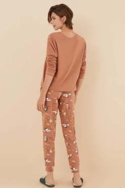 Women'secret Pijamas-Pijama De 100% Algodao Do Snoopy Em Castanho-Alaranjado