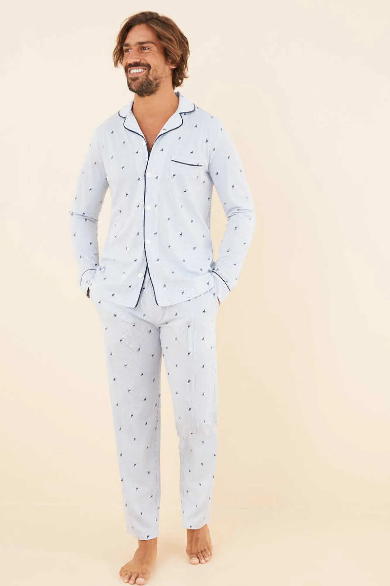 Women'secret Pijama De Homem Composto Por Calcas E Camisola De Manga Comprida, 100% Algodao, Em Cor Verde, Com Estampado De Xadrez. Azul Discount