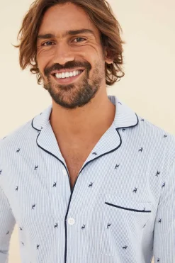 Women'secret Pijama De Homem Composto Por Calcas E Camisola De Manga Comprida, 100% Algodao, Em Cor Verde, Com Estampado De Xadrez. Azul Discount