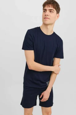 Jack & Jones Pijama De Manga Curta E Calcas Curtas Marinho Best