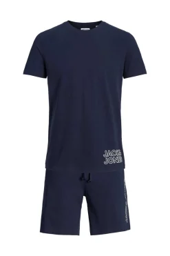 Jack & Jones Pijama De Manga Curta E Calcas Curtas Marinho Best