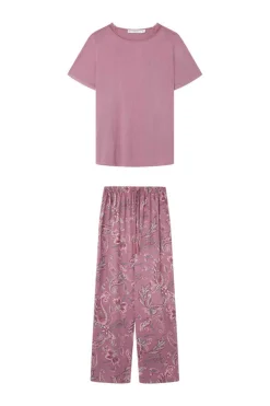 Women'secret Pijamas-Pijama Manga Curta Calcas Compridas Flores Viscose Cetim