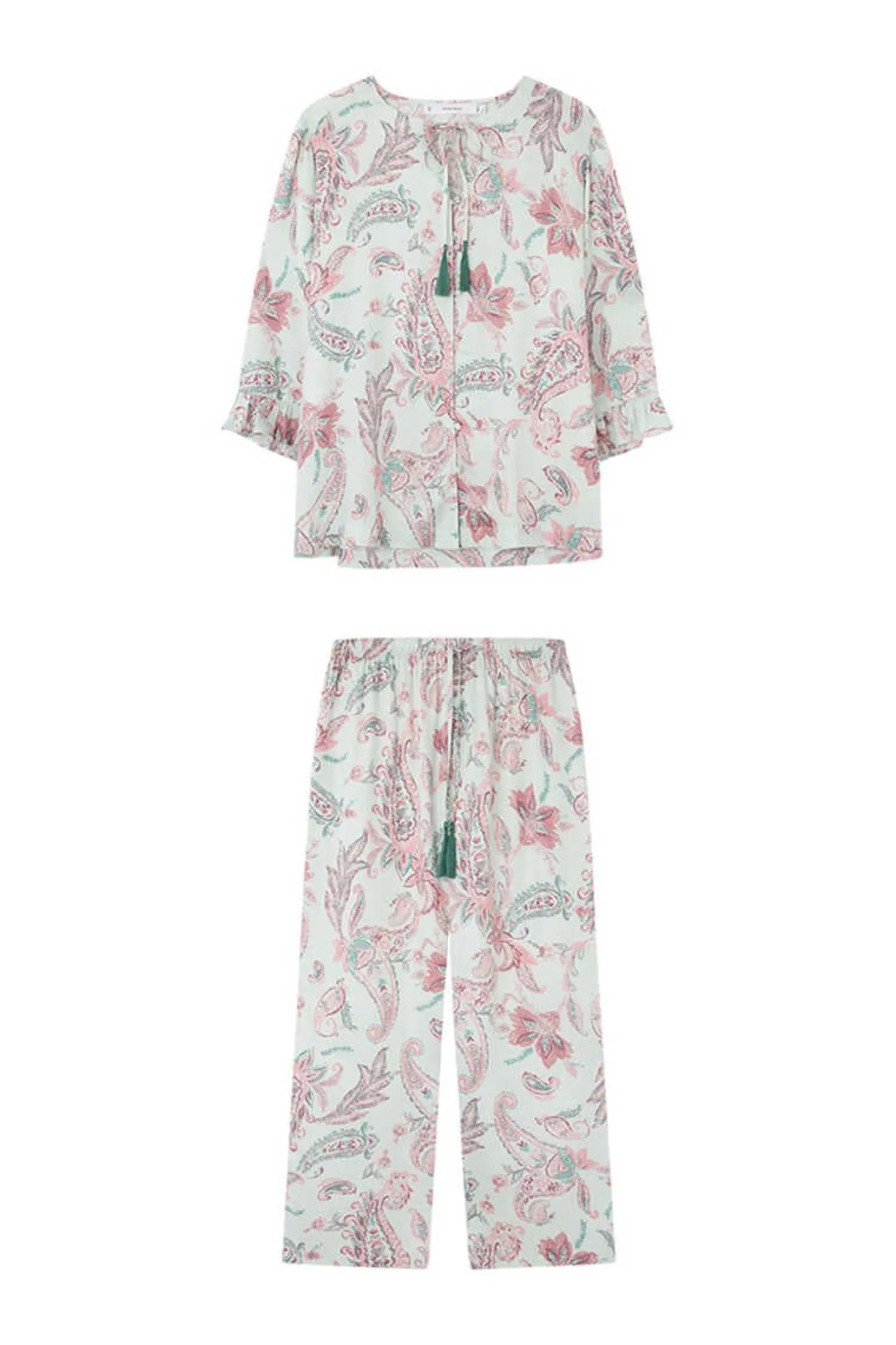 Women'secret Pijamas-Pijama Paisley Manga Curta Folho Calcas Capri