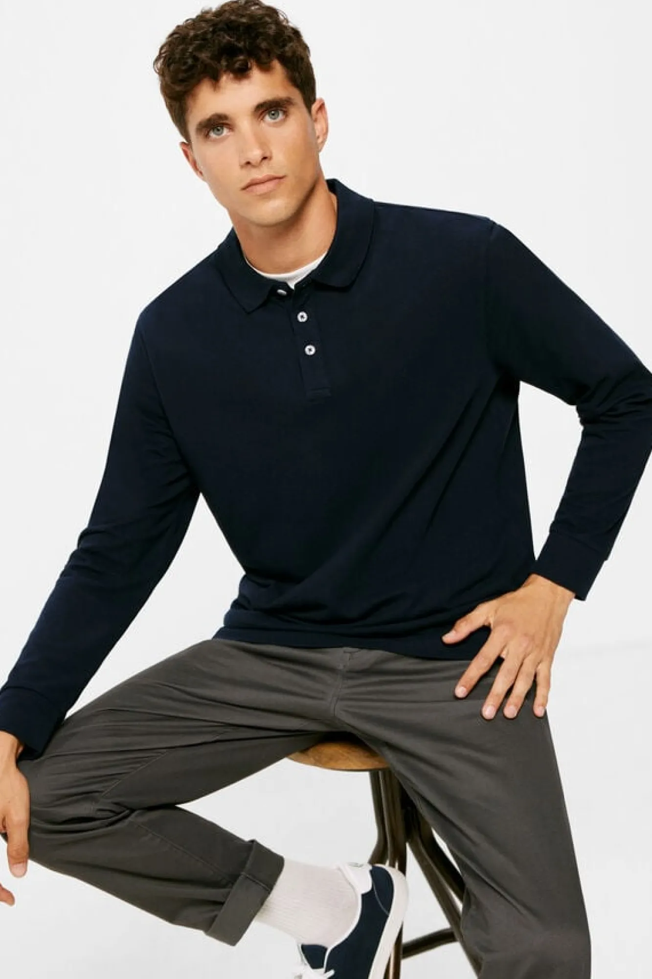 Springfield Polo Basico Manga Comprida Azul Sale