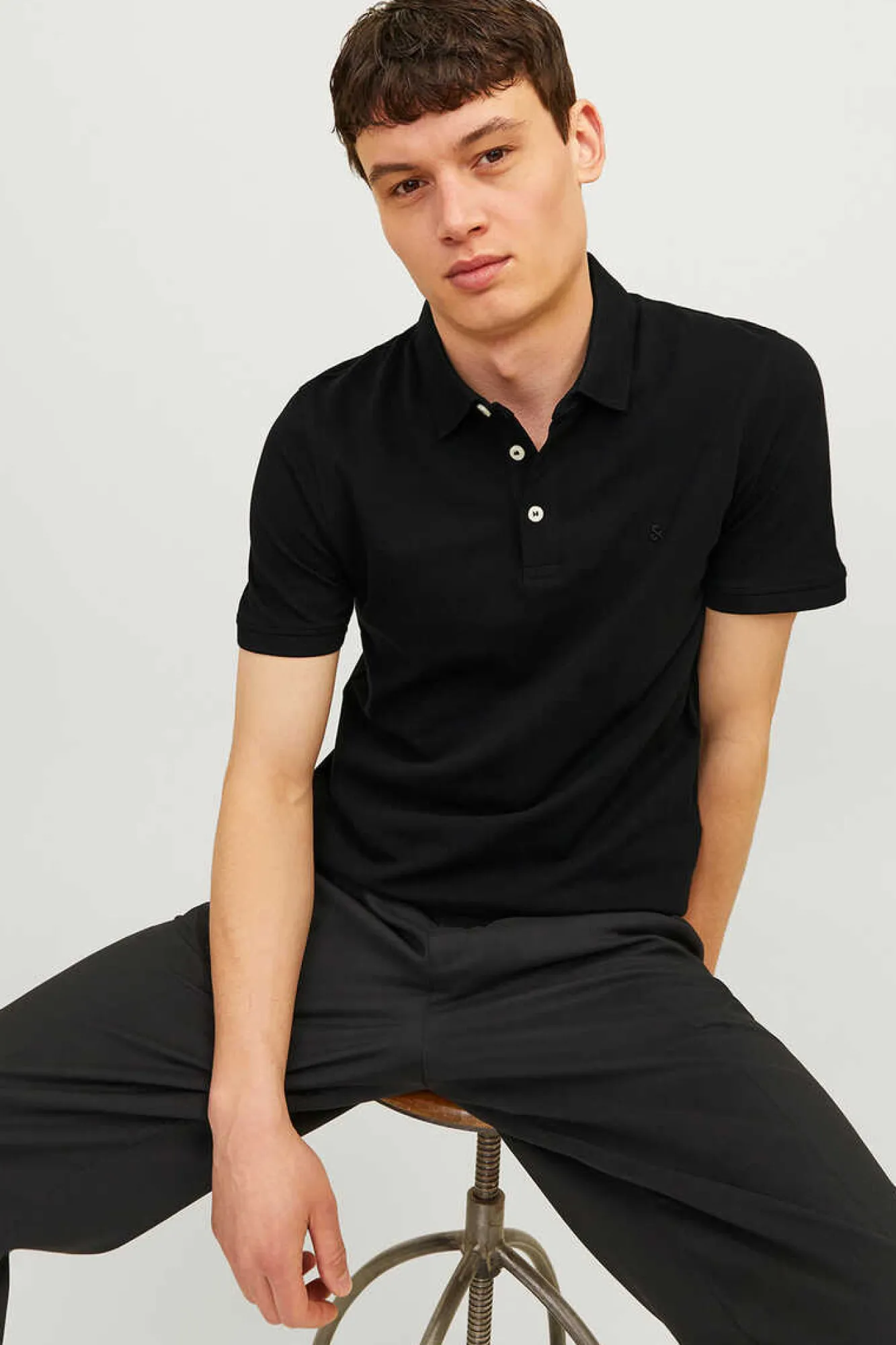 Jack & Jones Polo De Algodao Organico Detalhe Riscas Preto Online