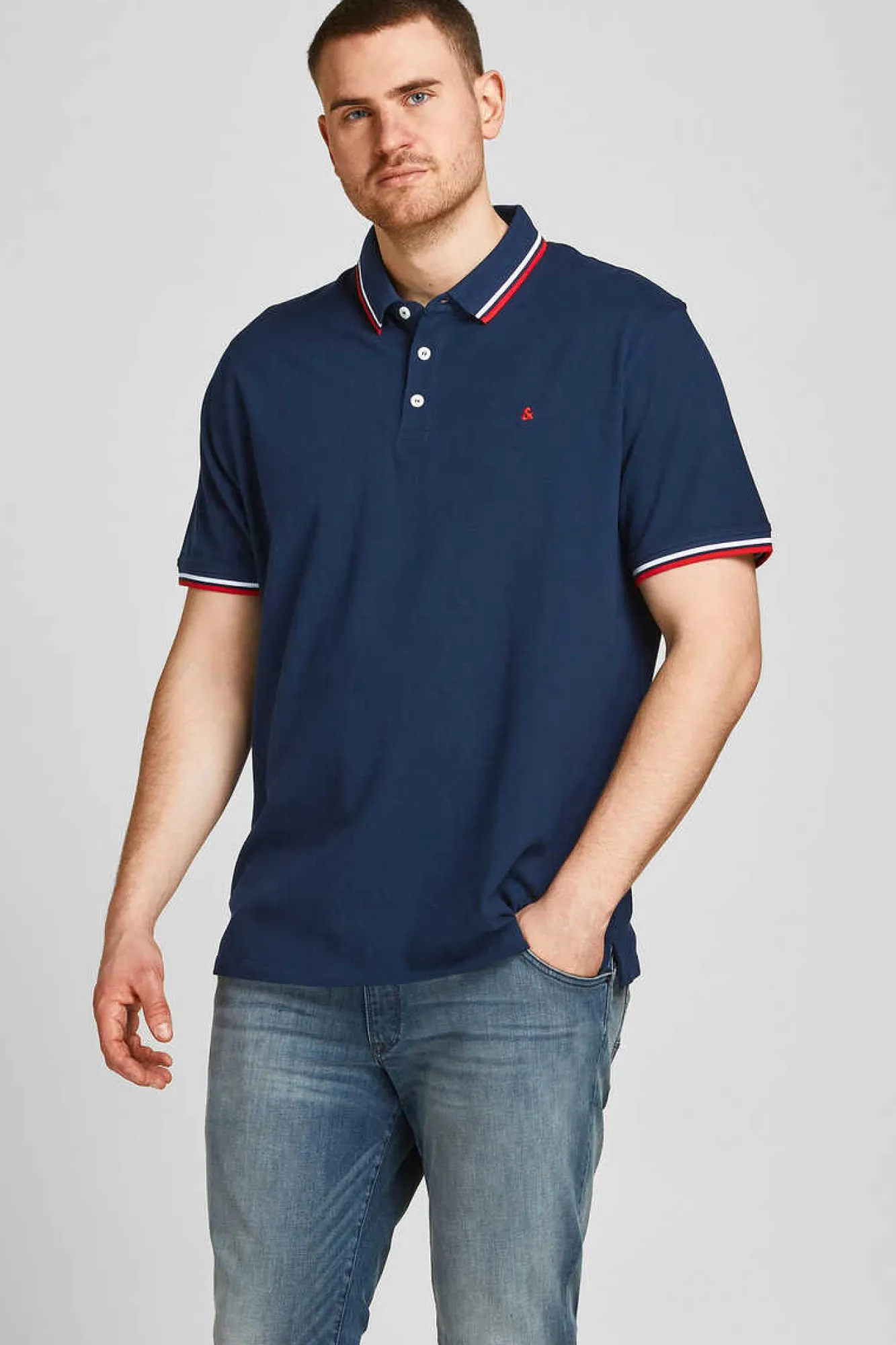 Jack & Jones PLUS Polo De Manga Curta Com Bordado Frontal De Algodao Organico Plus Marinho Discount
