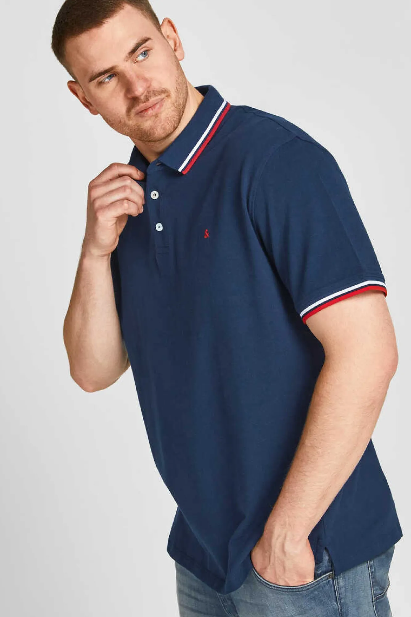 Jack & Jones PLUS Polo De Manga Curta Com Bordado Frontal De Algodao Organico Plus Marinho Discount