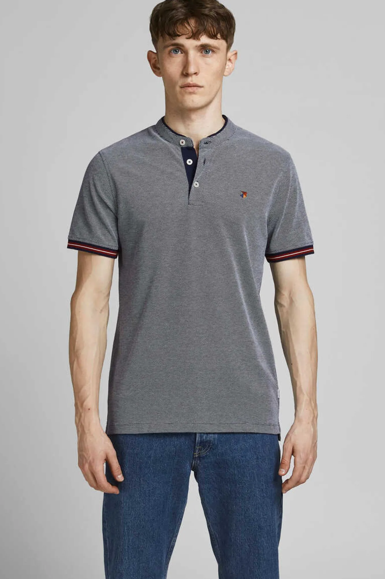 Jack & Jones Polo Gola Mao Azulado Outlet