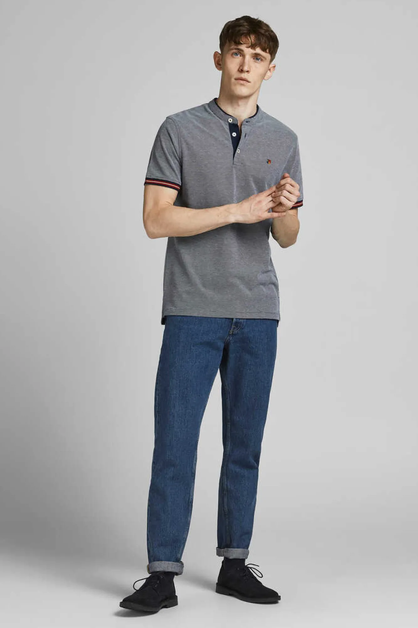 Jack & Jones Polo Gola Mao Azulado Outlet
