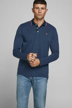 Jack & Jones Polo Manga Comprida Faixa Contraste Marinho Clearance