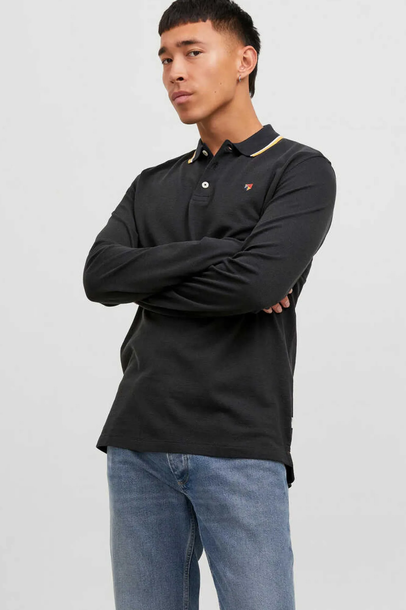 Jack & Jones Polo Manga Comprida Faixa Contraste Preto Hot