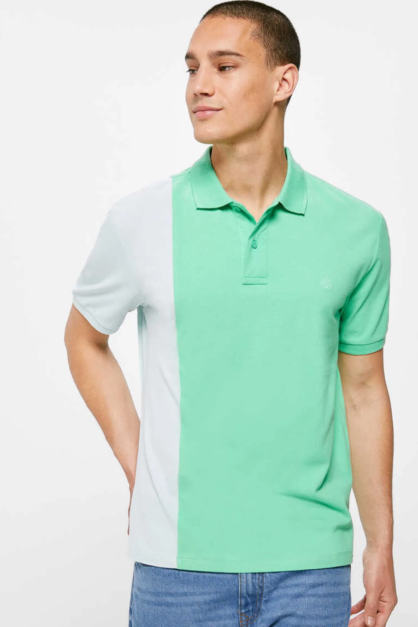 Springfield Polo Pique Contraste Cor Agua Verde Sale