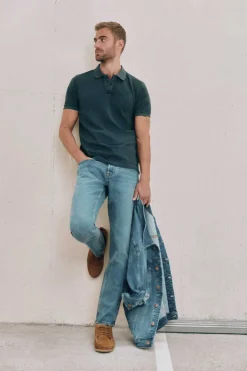 Ooto Polo Pique Lavado Bordado De Aviao Azul New