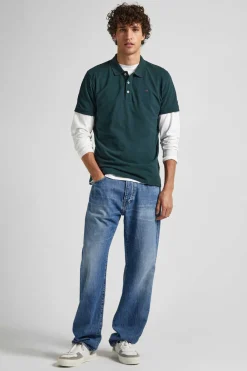 Pepe Jeans Polo Pique Logo Bandeira Bordado Verde Sale
