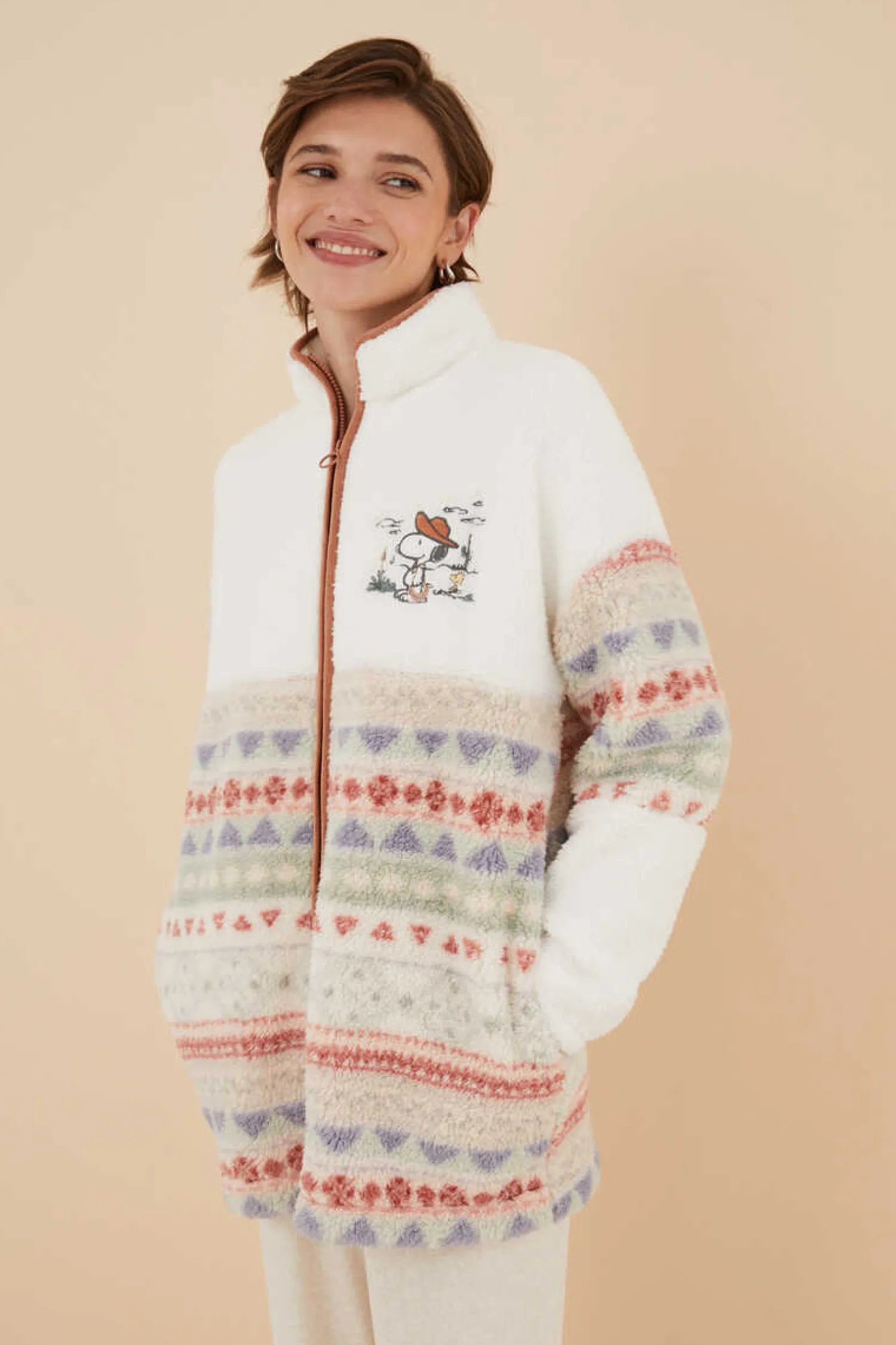 Women'secret Pijamas-Robe Curto Em Borrego Do Snoopy