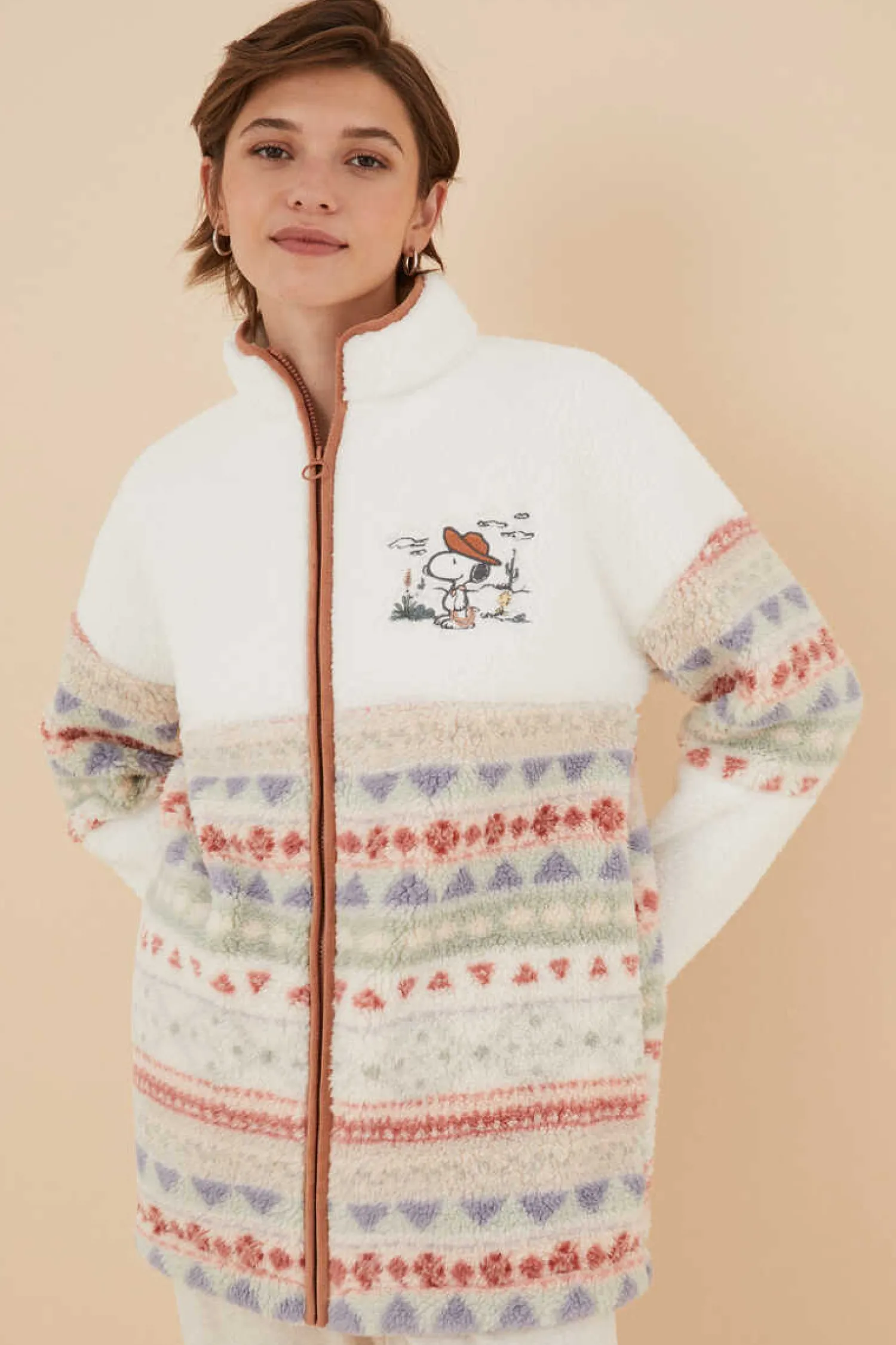 Women'secret Pijamas-Robe Curto Em Borrego Do Snoopy