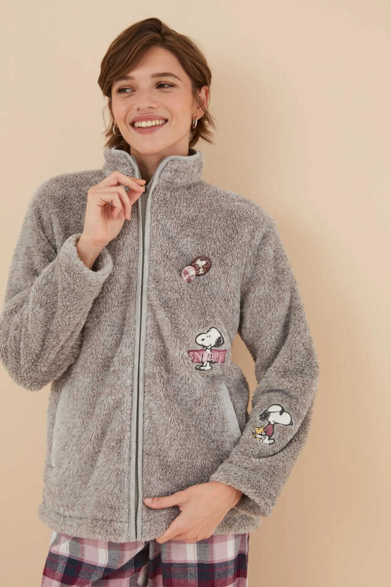 Women'secret Pijamas-Robe Pelo Esponjoso Remendos Snoopy