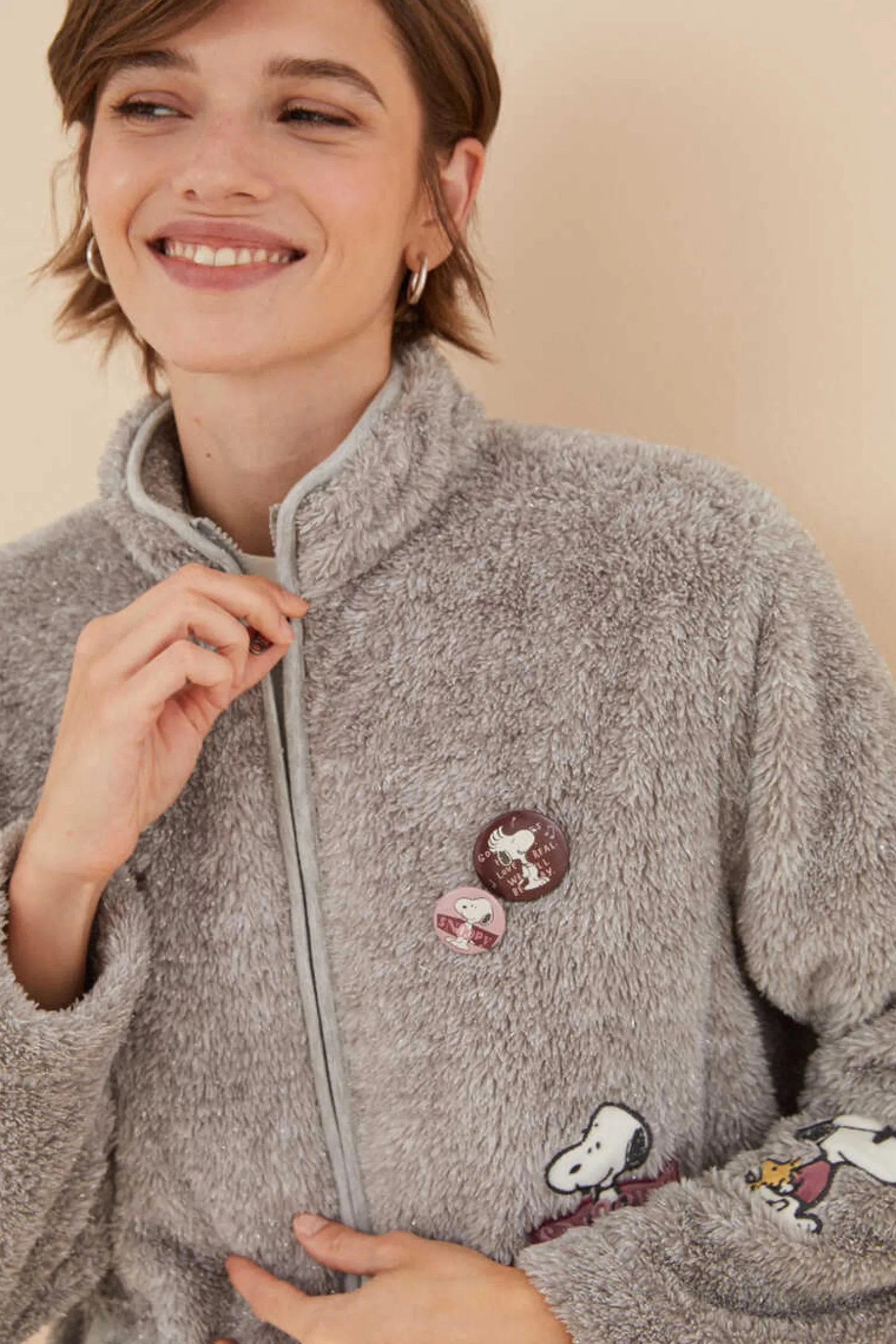 Women'secret Pijamas-Robe Pelo Esponjoso Remendos Snoopy