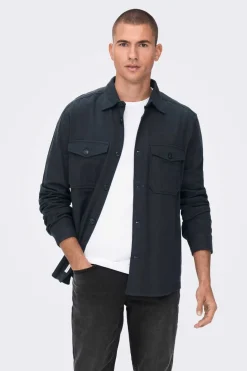 Only & Sons Sobrecamisa Tecido Algodao Marinho